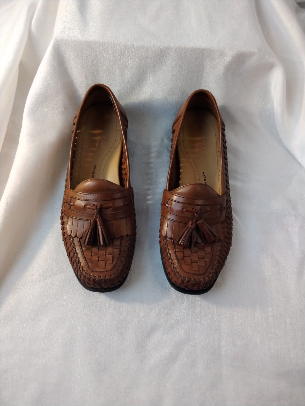 Men's Brown Leather Tassel Woven Loafers - Classic Slip-On